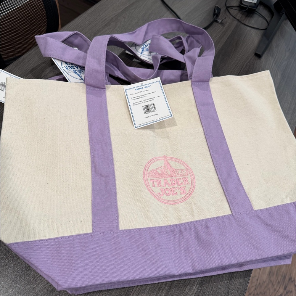 Trader Joe's Lavender & Cream Canvas Tote - Picture 4 of 4